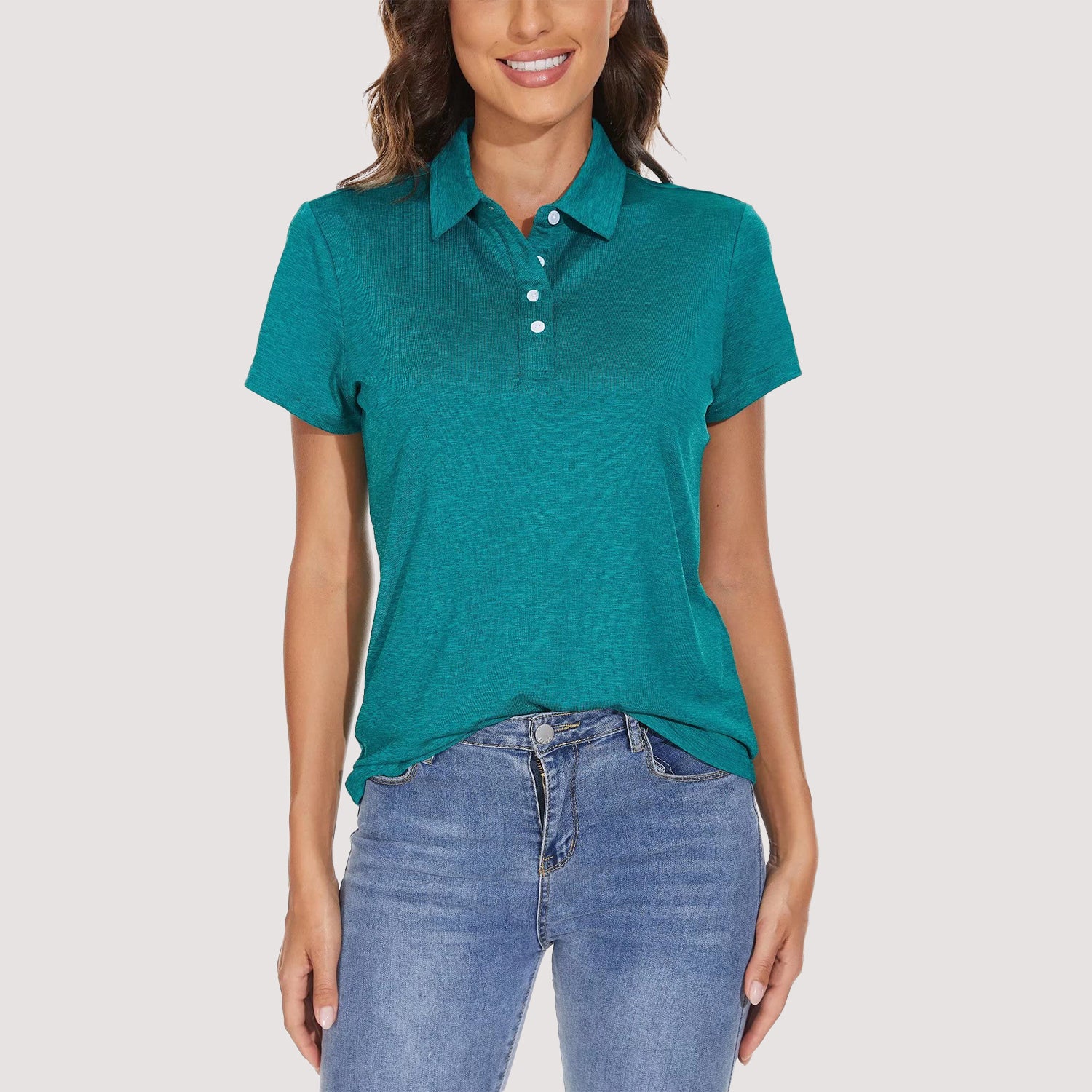 Women's Polo T-Shirts 4-Button Moisture Wicking Athletic Tee Shirts