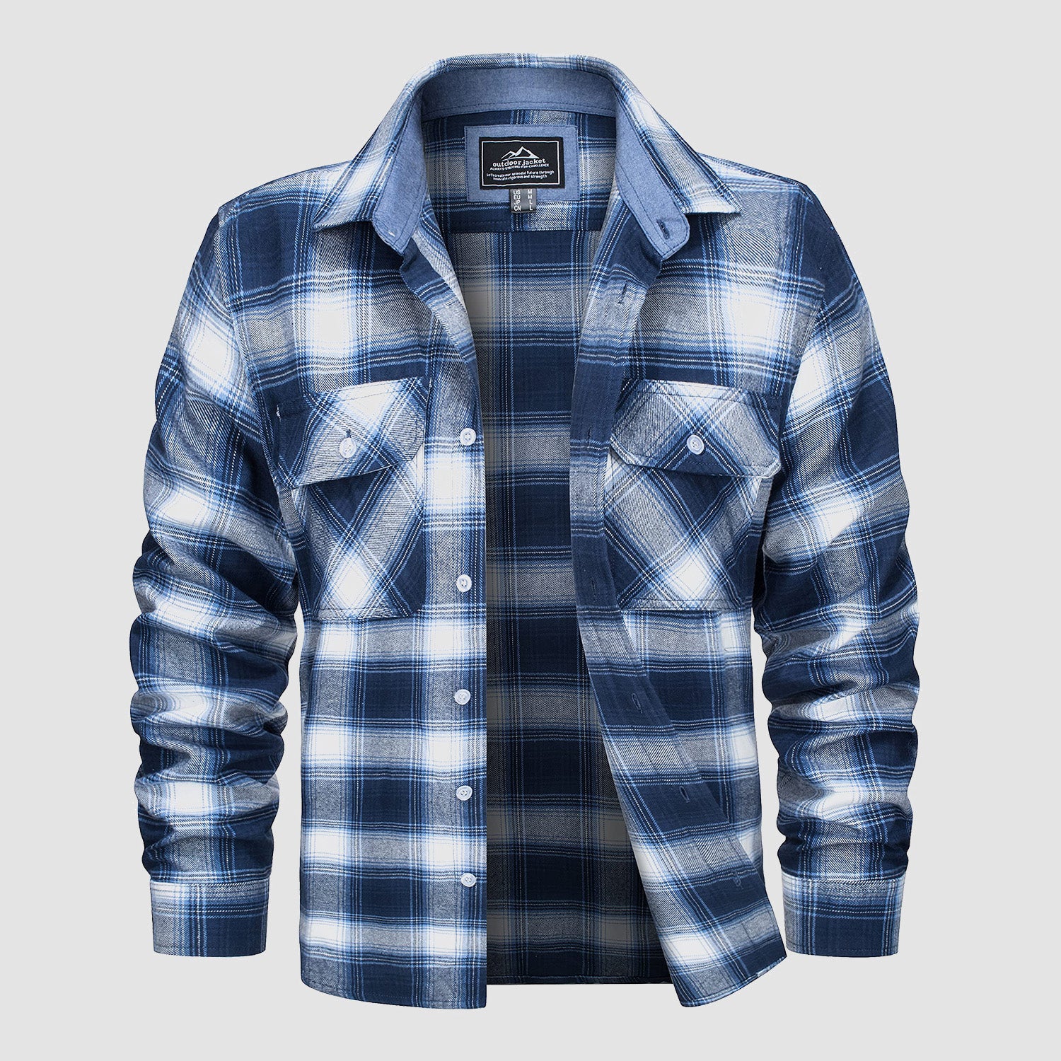 Men's Long Sleeve Cotton Flannel Shirt - Casual Plaid Button-Up - MAGCOMSEN