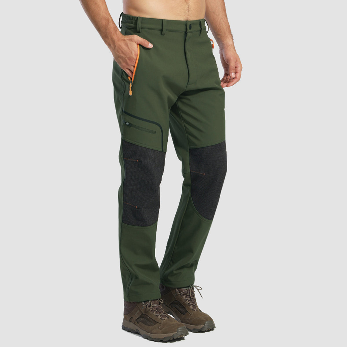 Men's Fleece Lined Softshell Pants with 4 Zipper Pockets Water Resista