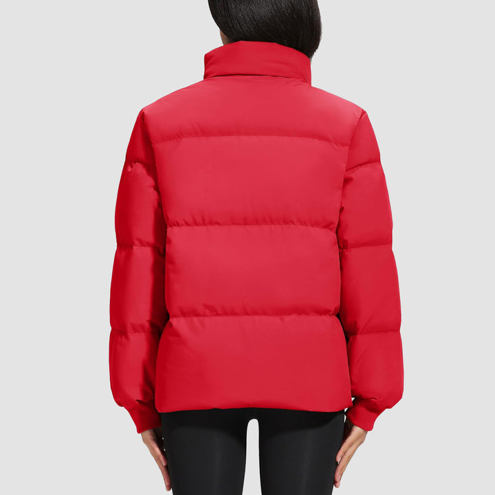 Women's Winter Down Puffer Jackets Stand Collar Zip Up Water Resistant Warm Padded Quilted Coat with Pockets - MAGCOMSEN