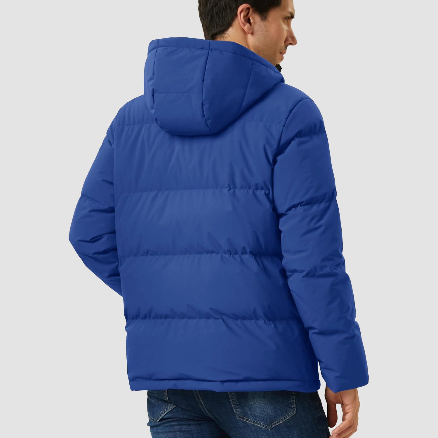 Mens Hooded Down Jacket Water Resistant Puffer Jacket Full Zip Up Windproof Winter Jacket with Zip Pockets - MAGCOMSEN