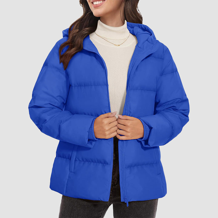 Women's Down Puffer Jacket with Hood Lightweight Thermal Quilted Coat with Pockets Zip - up Winter Warm Jacket - MAGCOMSEN