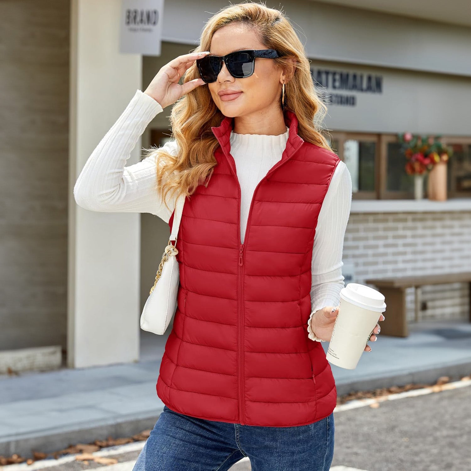 Women's Puffer Vest Lightweight Stand Collar Zip 4 Pockets Puffy Vests Sleeveless Quilted Padded Outerwear - MAGCOMSEN