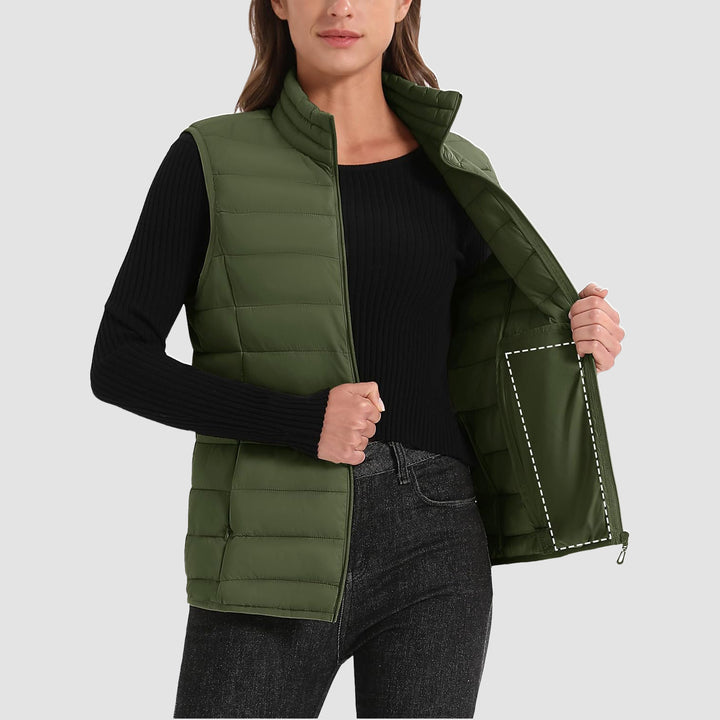 Women's Puffer Vest Lightweight Stand Collar Zip 4 Pockets Puffy Vests Sleeveless Quilted Padded Outerwear - MAGCOMSEN