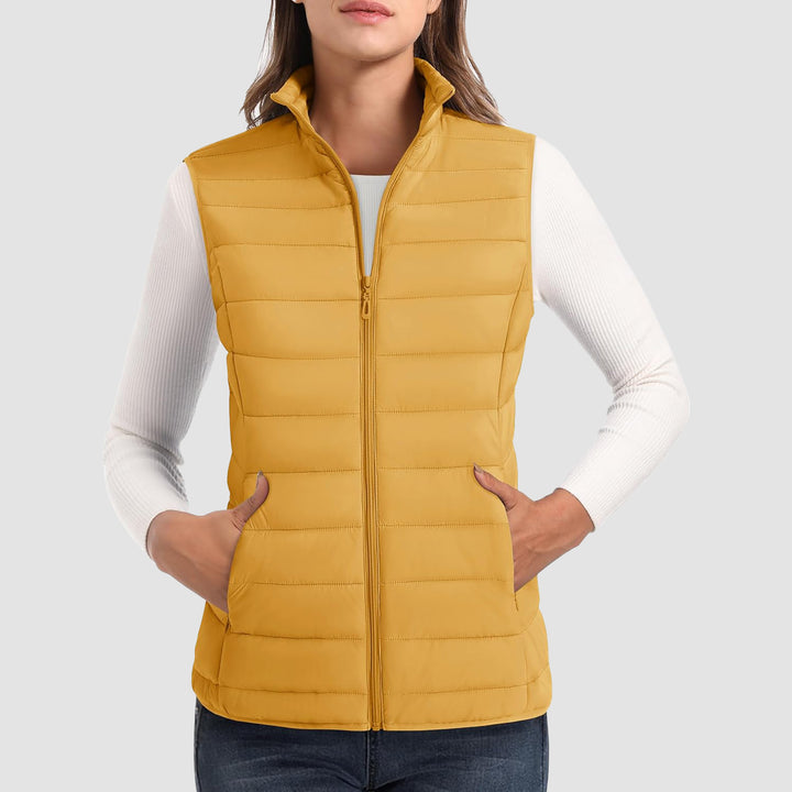 Women's Puffer Vest Lightweight Stand Collar Zip 4 Pockets Puffy Vests Sleeveless Quilted Padded Outerwear - MAGCOMSEN