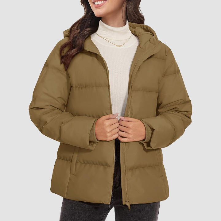 Women's Down Puffer Jacket with Hood Lightweight Thermal Quilted Coat with Pockets Zip - up Winter Warm Jacket - MAGCOMSEN