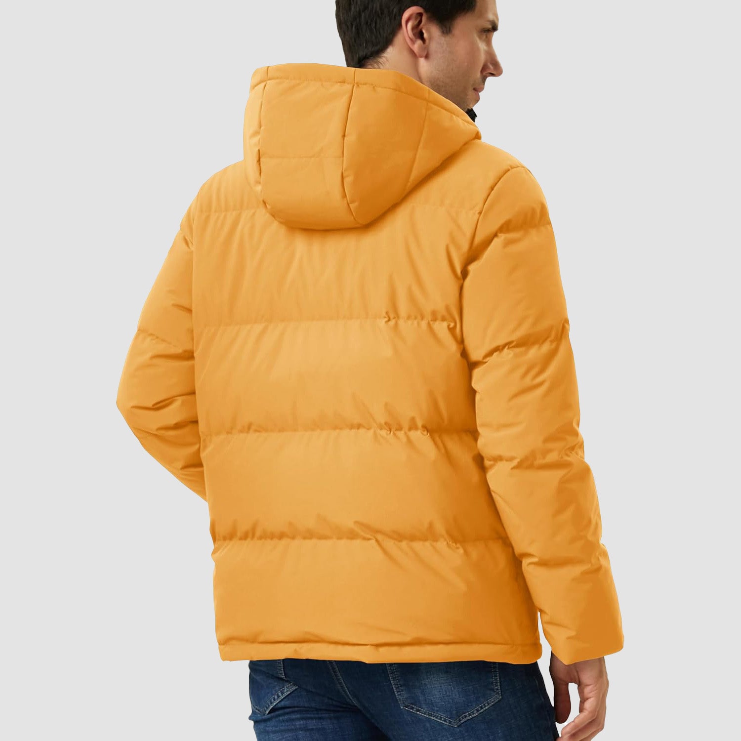 Mens Hooded Down Jacket Water Resistant Puffer Jacket Full Zip Up Windproof Winter Jacket with Zip Pockets - MAGCOMSEN