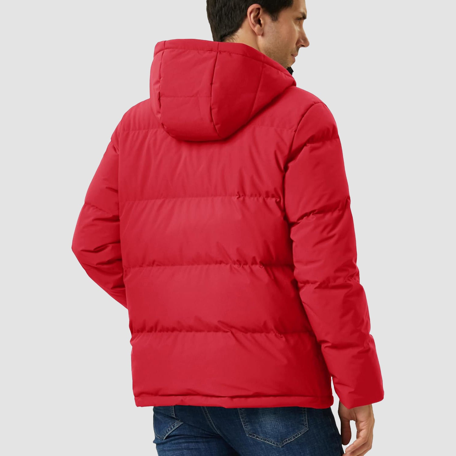 Mens Hooded Down Jacket Water Resistant Puffer Jacket Full Zip Up Windproof Winter Jacket with Zip Pockets - MAGCOMSEN