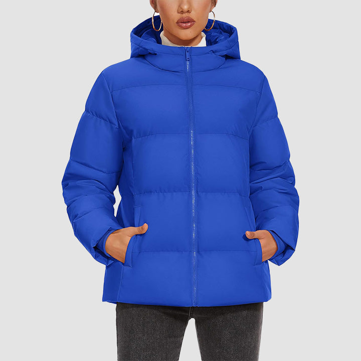 Women's Down Puffer Jacket with Hood Lightweight Thermal Quilted Coat with Pockets Zip - up Winter Warm Jacket - MAGCOMSEN