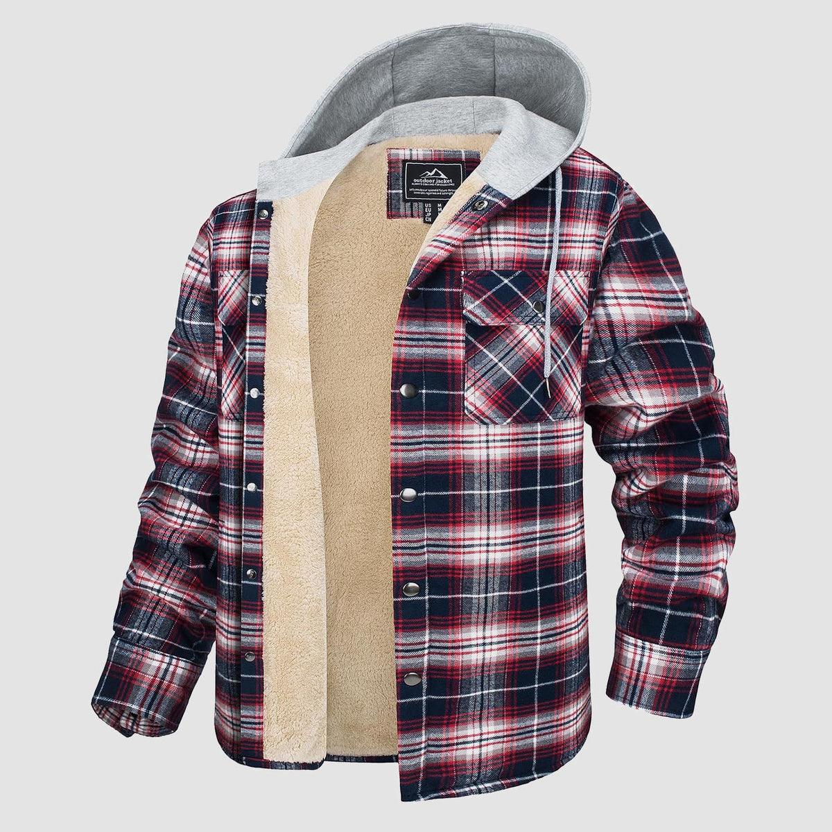 Winter Flannel Hoodies with Sherpa Lining for Men Flannel Plaid Jacket ...