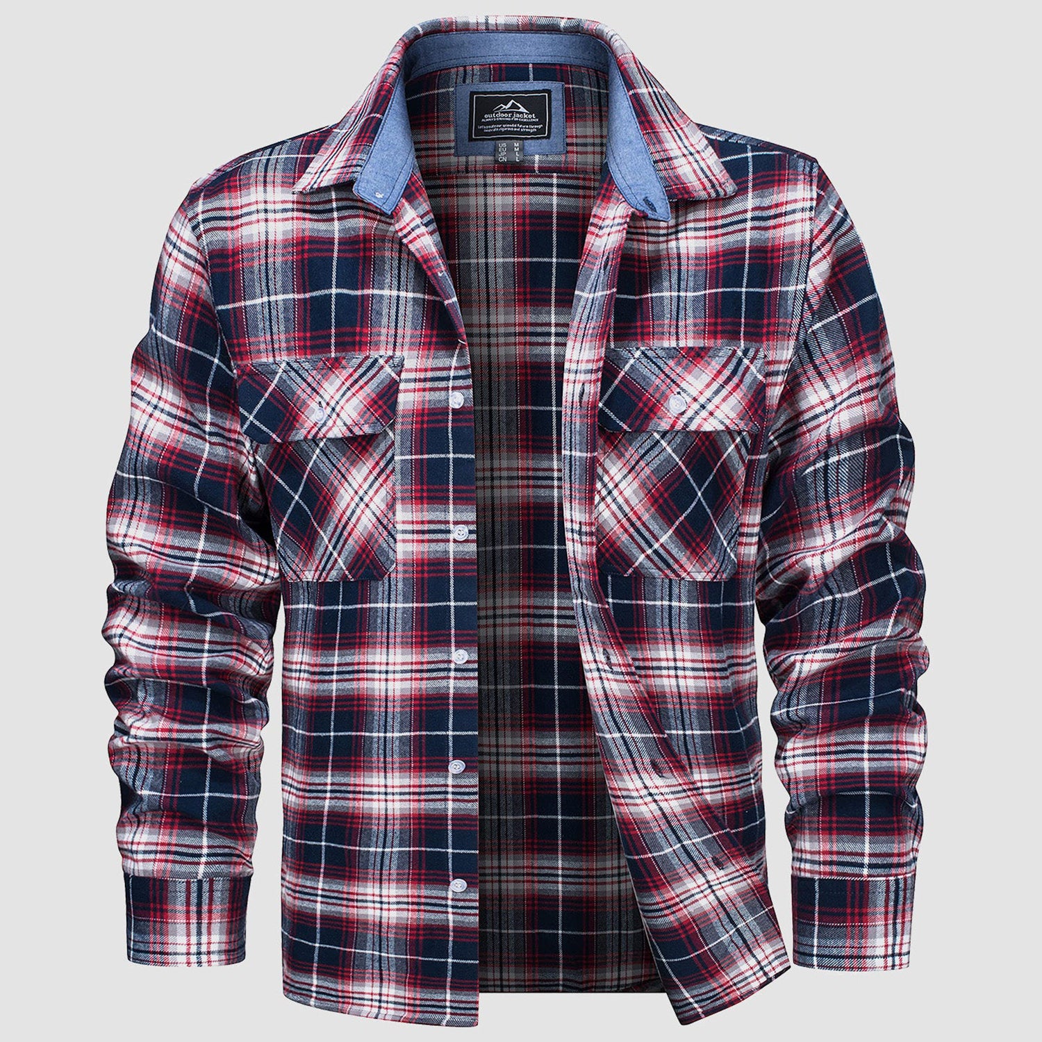 Men's Long Sleeve Cotton Flannel Shirt - Casual Plaid Button-Up