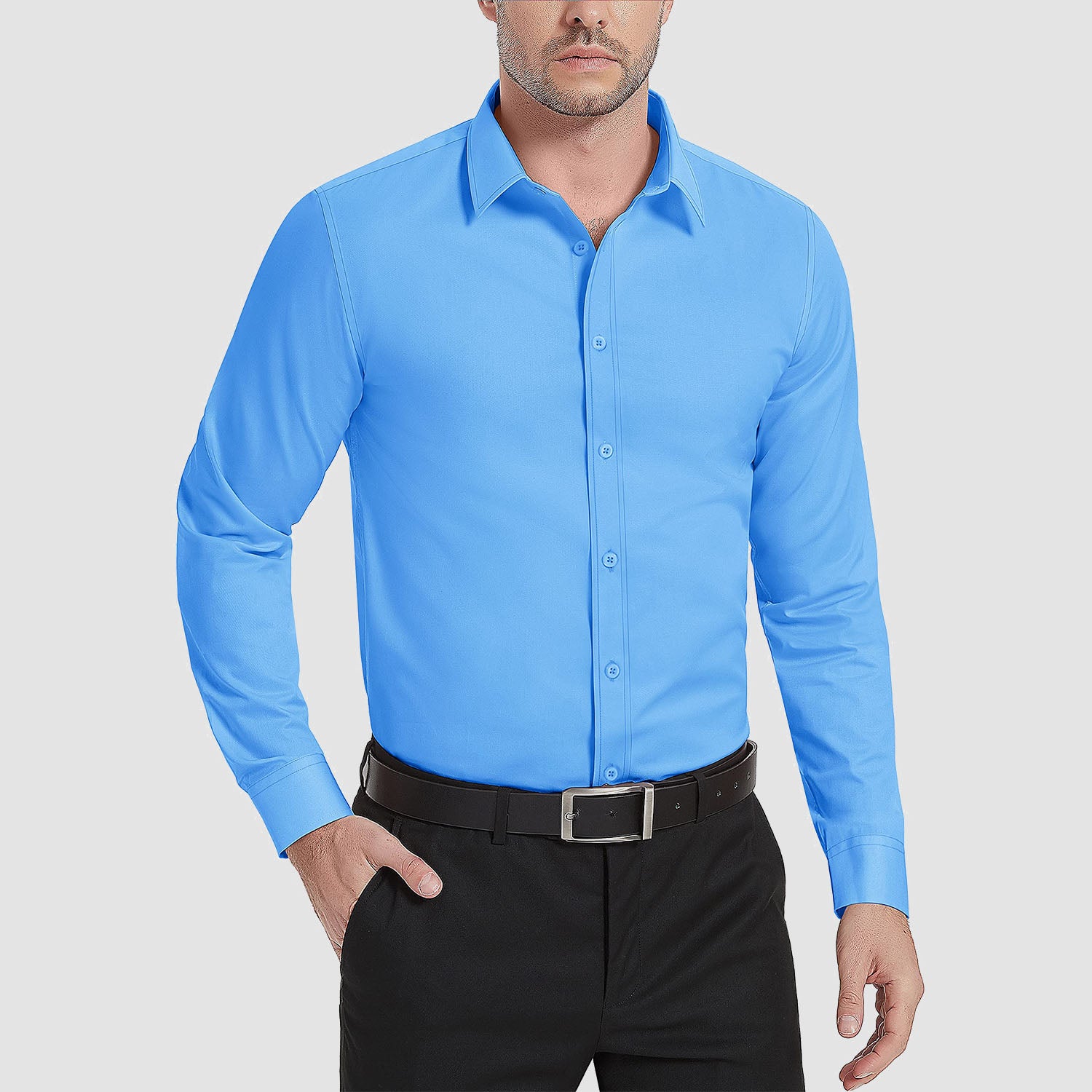 Men's Dress Shirt Long Sleeve Button Down Shirts Wrinkle-Free Lightweight Collared Shirt Regular Fit