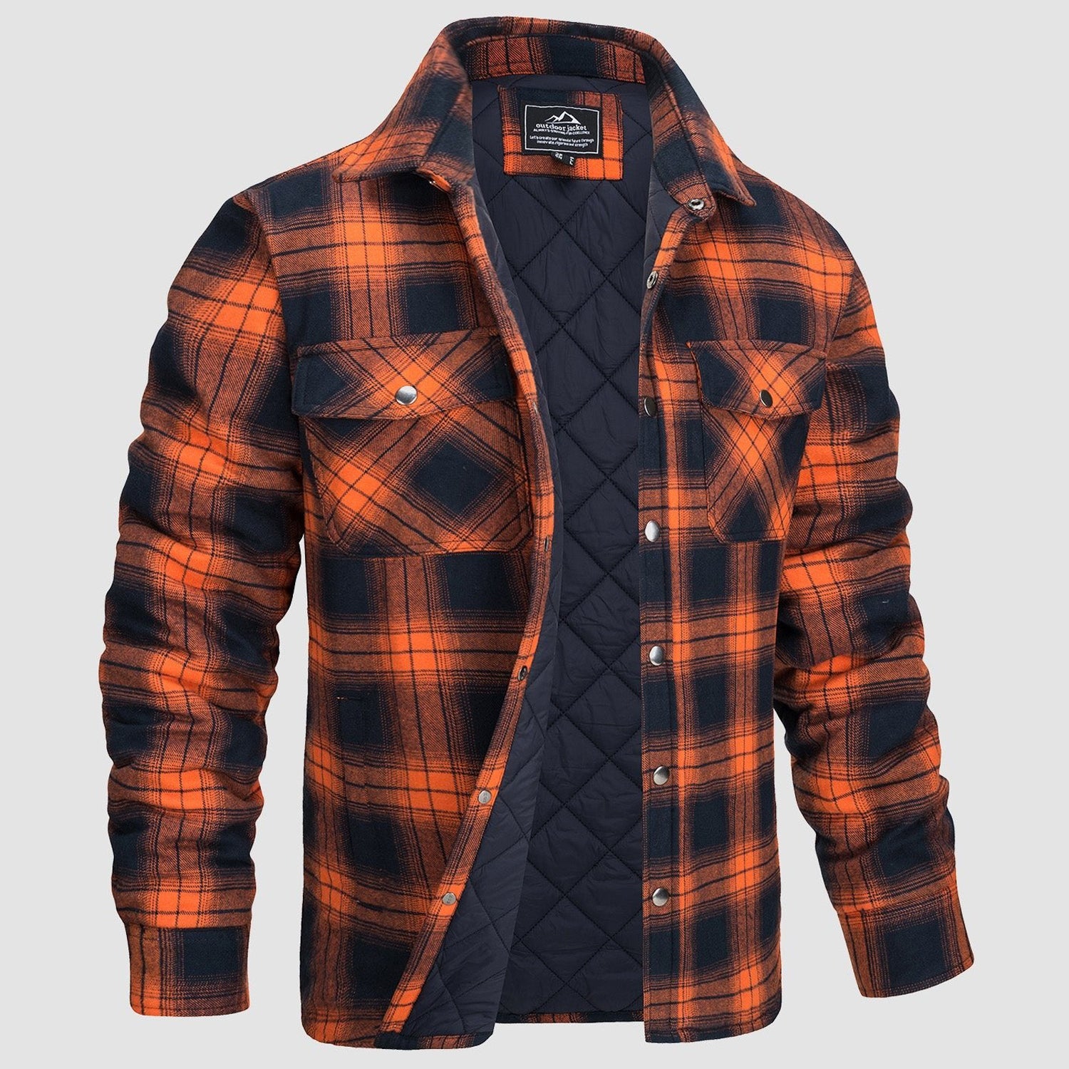 Men's Winter Padded Jacket - Warm Quilted Flannel Shirt Jacket with 5 Pockets for Outdoor and Casual Use