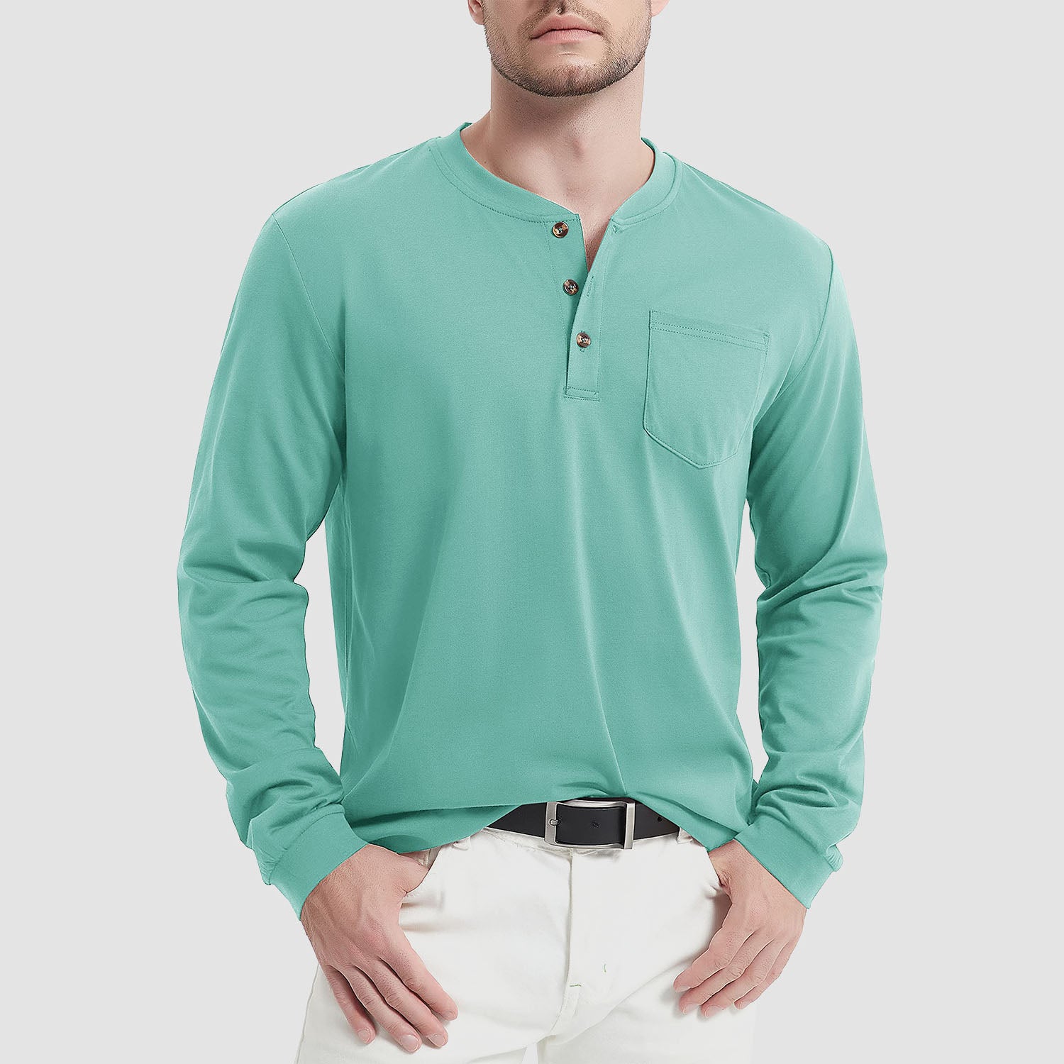 Men's Henley Shirt Cotton Long Sleeve Shirts