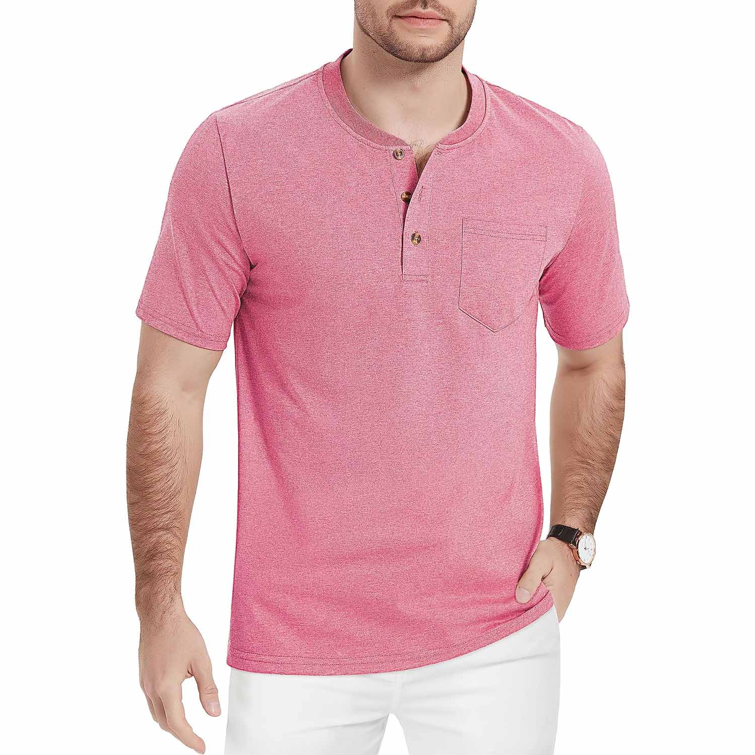 Men's Henley Shirts Short Sleeve Cotton Button Up Pocket Casual Front Placket Regular Fit Summer Daily Shirts