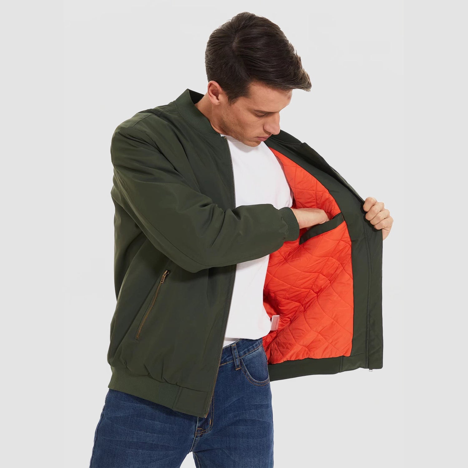 Madsikertis - Plain Button Accent Zip-Up Padded Bomber Jacket