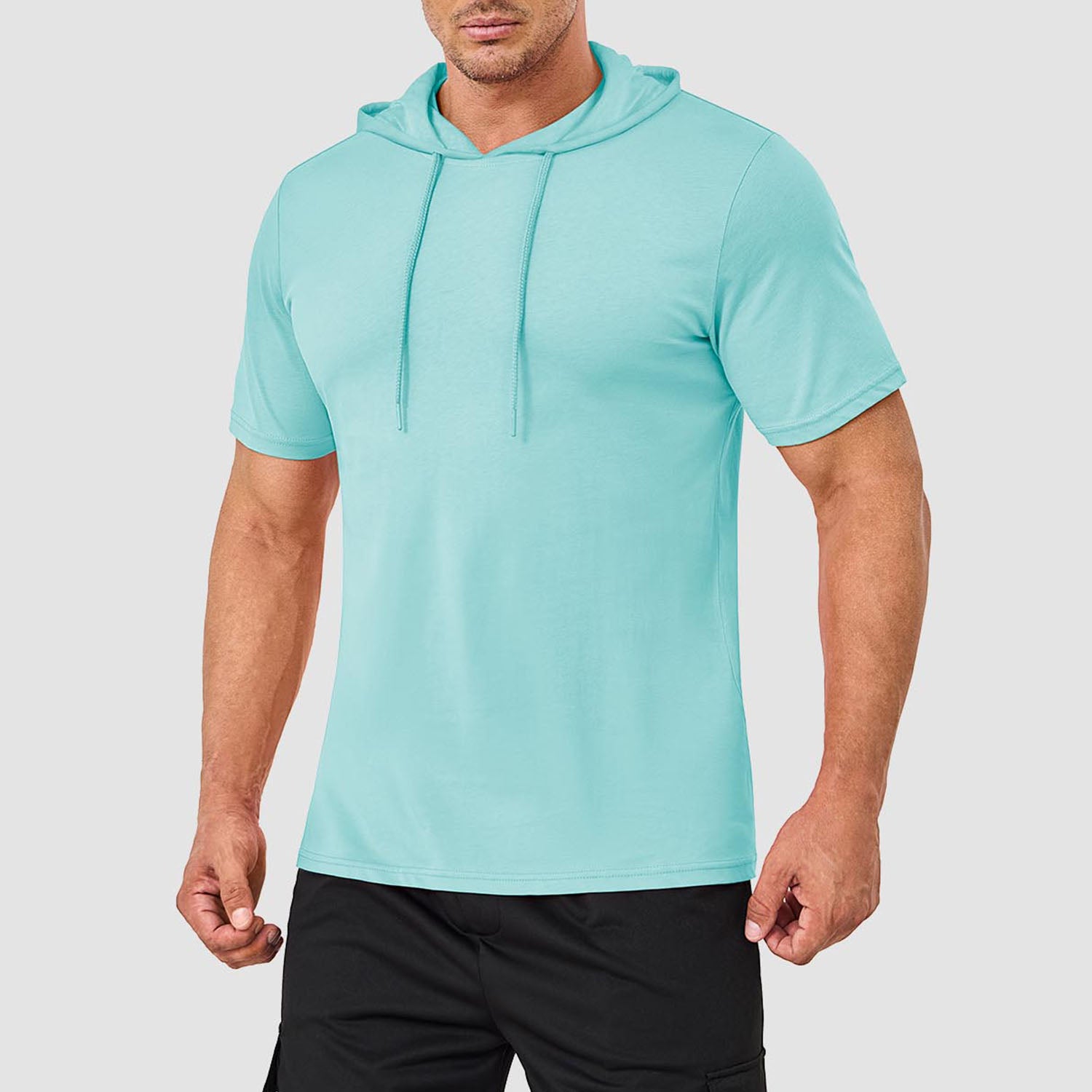 Mens Fashion Athletic Hoodies T-shirt Sport Sweatshirt Solid Color