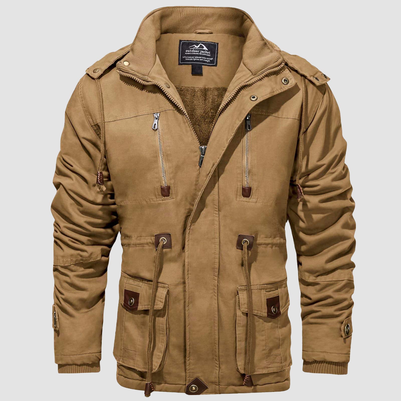 Men's Parka Jacket Military Coat  Thick Fleece Winter Cargo Overcoat