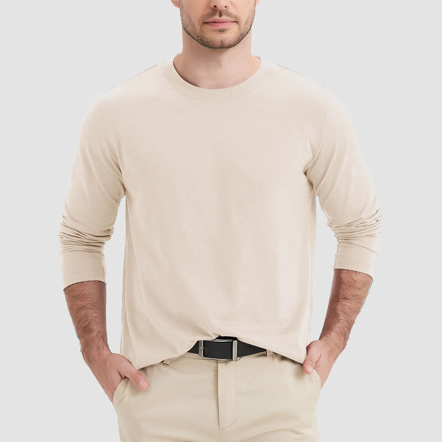 Men's Long Sleeve Shirts Cotton Crew Neck T Shirt Solid Casual Shirt Lightweight Work Tee Shirts