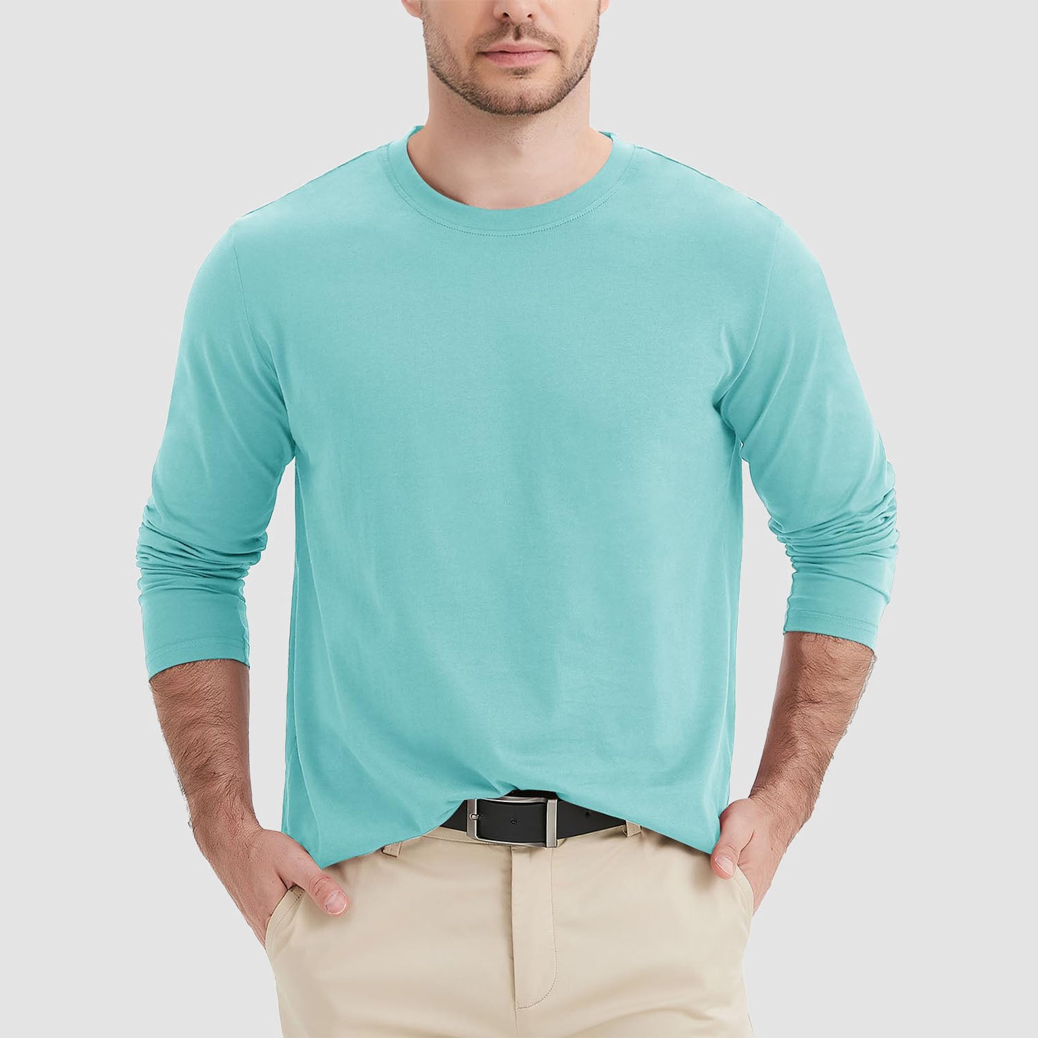 Men's Long Sleeve Shirts Cotton Crew Neck T Shirt Solid Casual Shirt Lightweight Work Tee Shirts