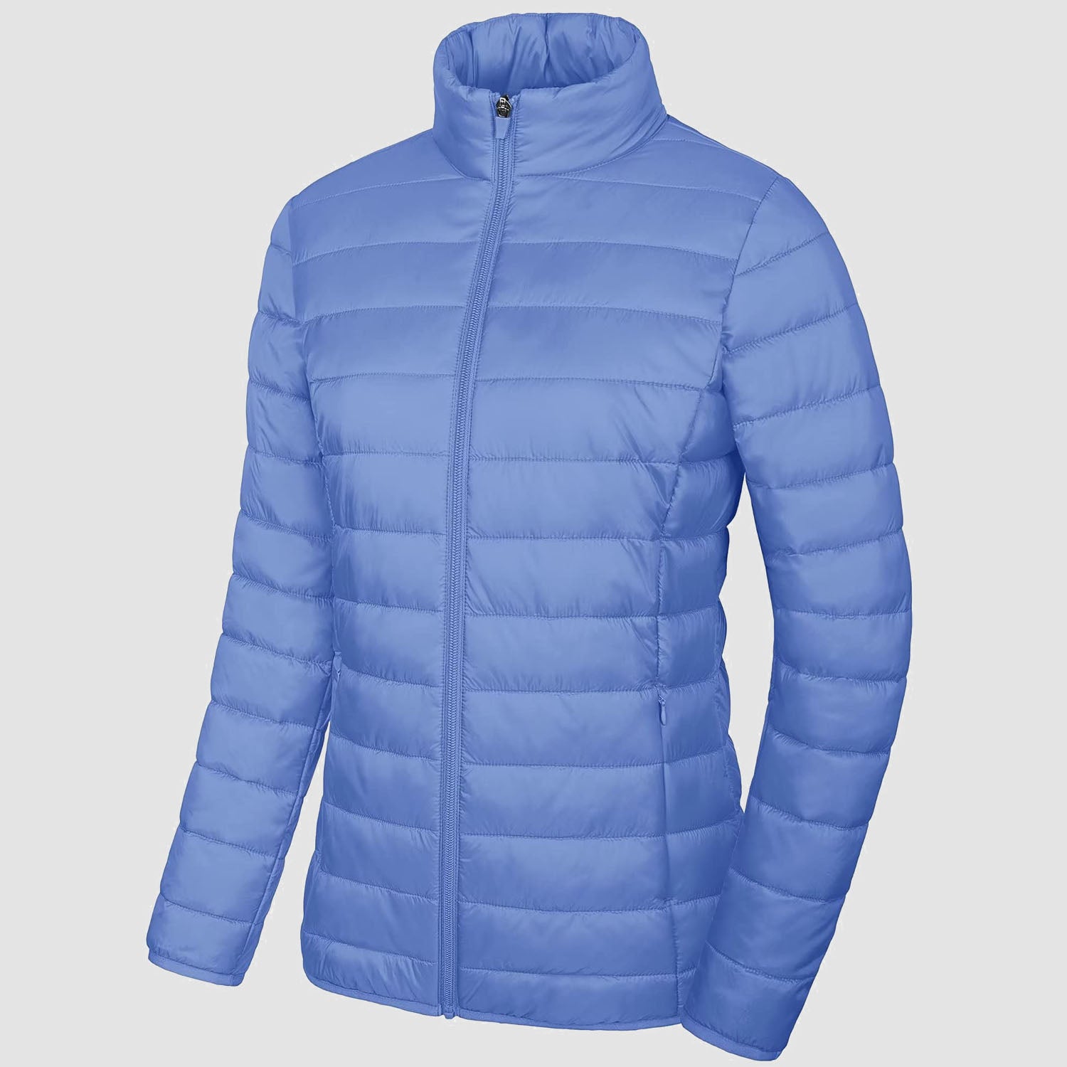 Women's  Lightweight Puffer Jacket Stand Collar Full Zip Quilted Lined Winter Coat