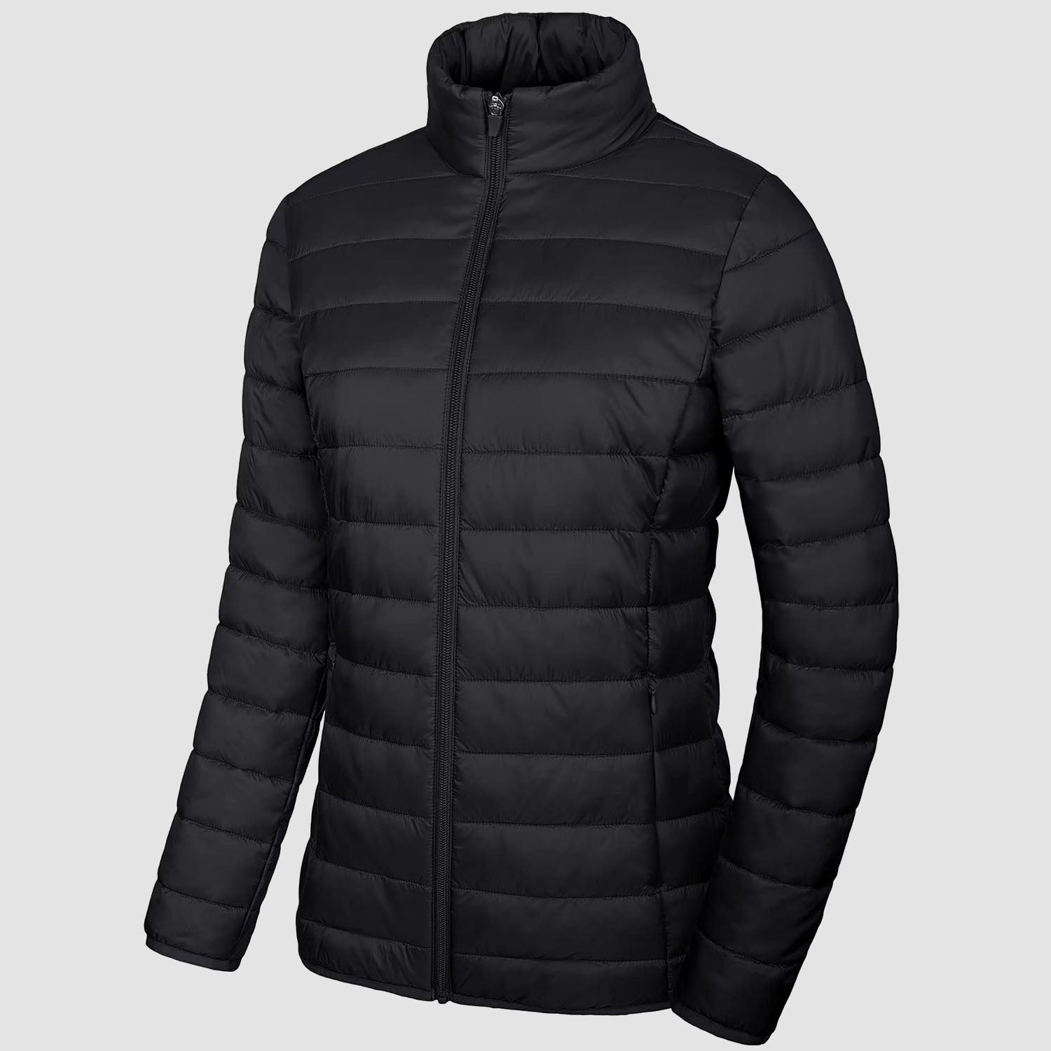 Women's  Lightweight Puffer Jacket Stand Collar Full Zip Quilted Lined Winter Coat