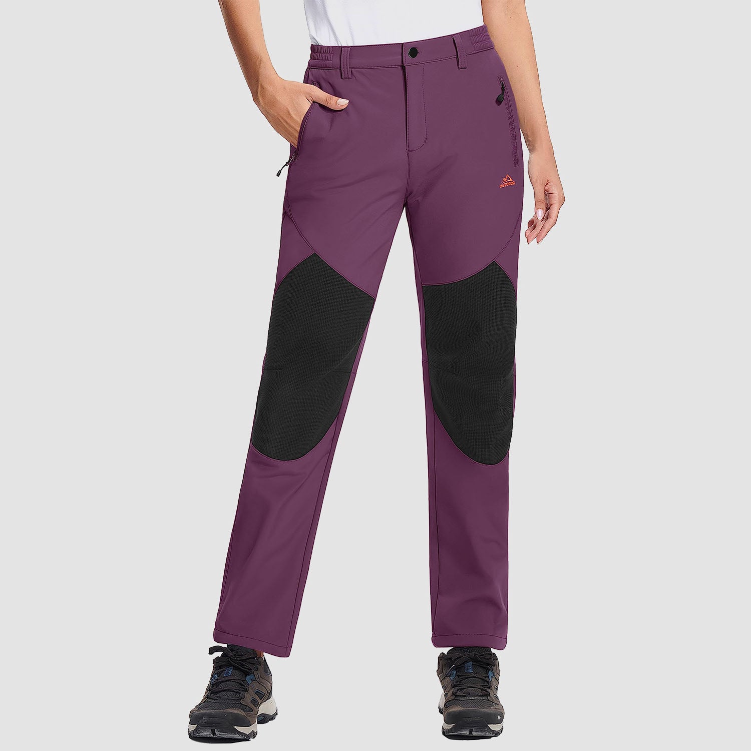 Women's Hiking Pants Fleece Lined Warm Pant with Articulated Knee Water Resistant Softshell Outdoor Snow Ski, Purple / 2XL