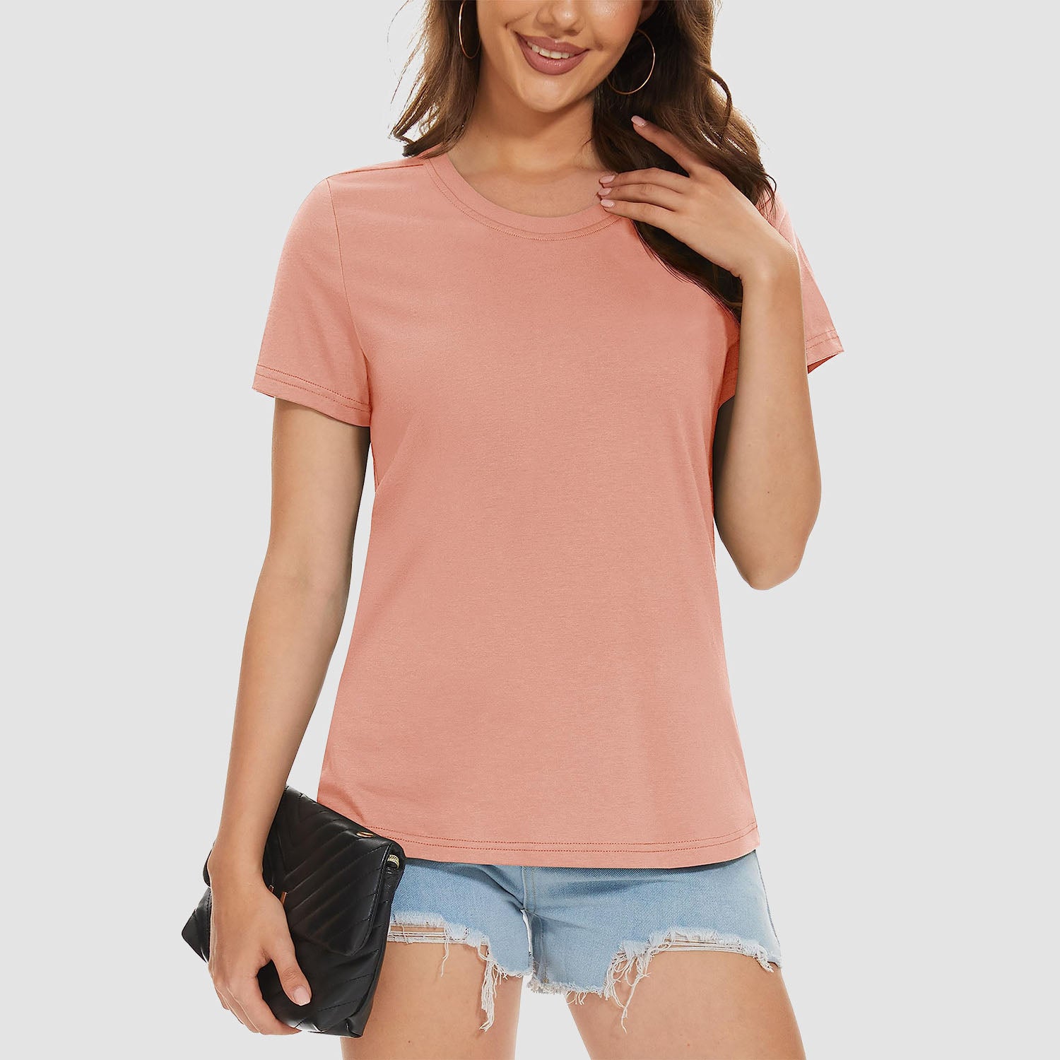 Womens Cotton Crewneck T Shirts Short Sleeve Breathable Basic Tee for Women Summer Casual Tops