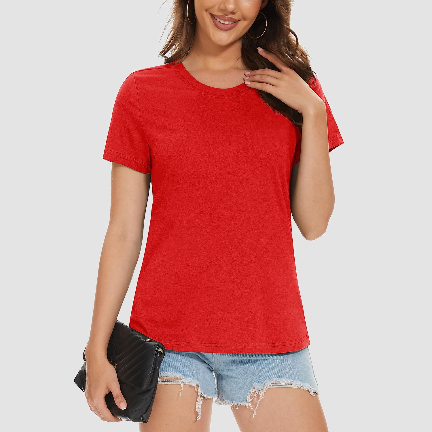 Womens Cotton Crewneck T Shirts Short Sleeve Breathable Basic Tee for Women Summer Casual Tops
