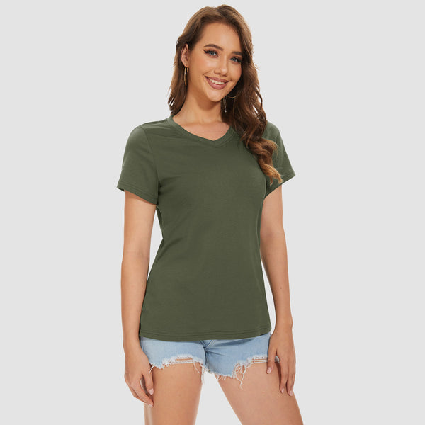 Women's V-Neck T-Shirt Quick Dry Cotton Basic Top