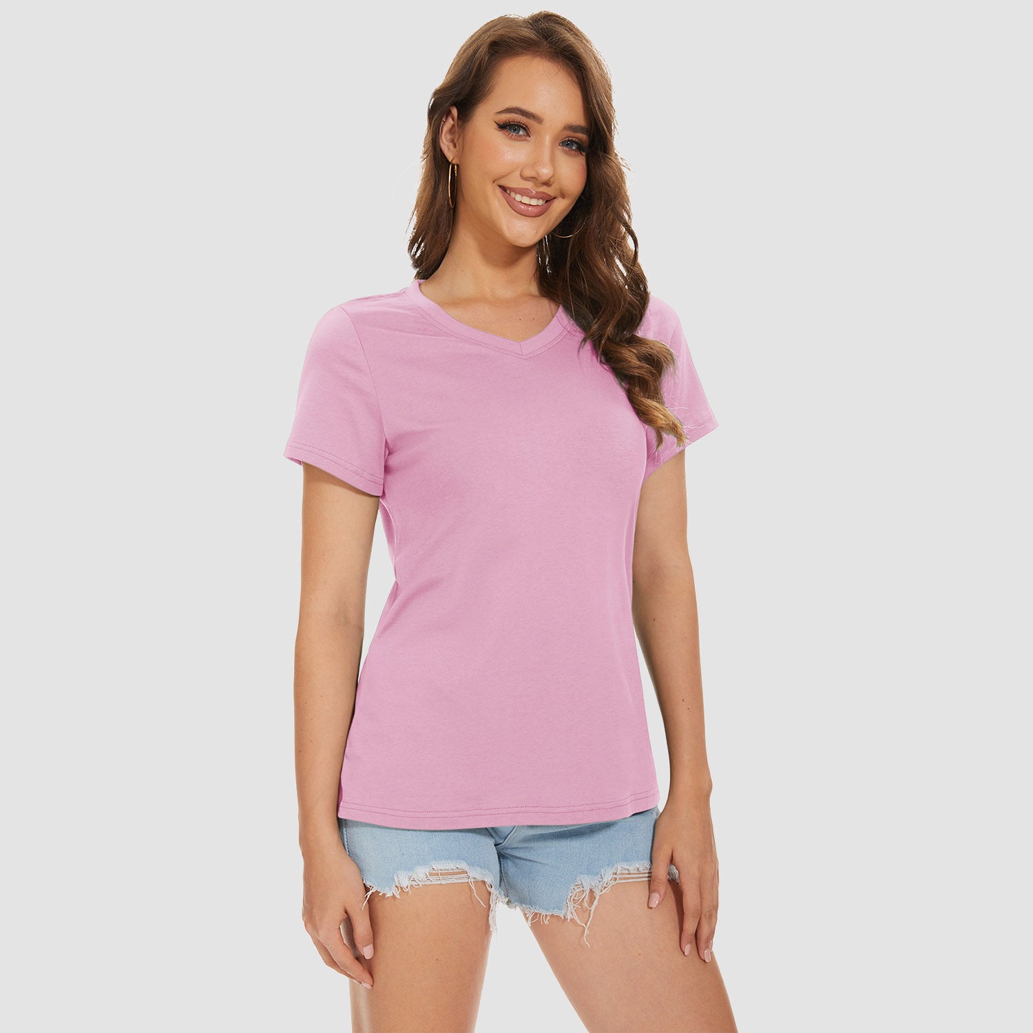 Womens V-Neck T-Shirt Short Sleeve Moisture Wicking Athletic Tee Workout Activewear Cotton Basic Top