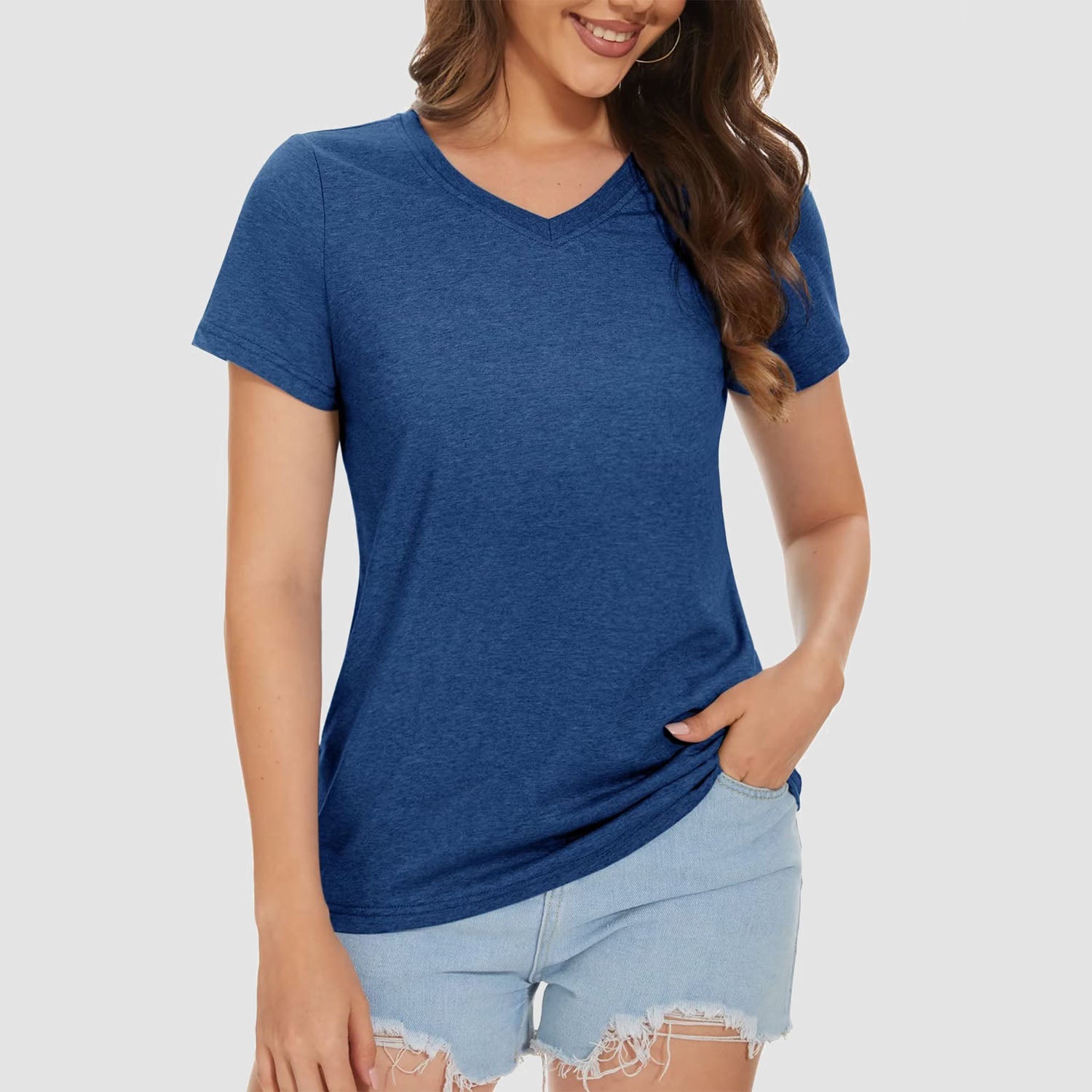 Womens V-Neck T-Shirt Short Sleeve Moisture Wicking Athletic Tee Workout Activewear Cotton Basic Top