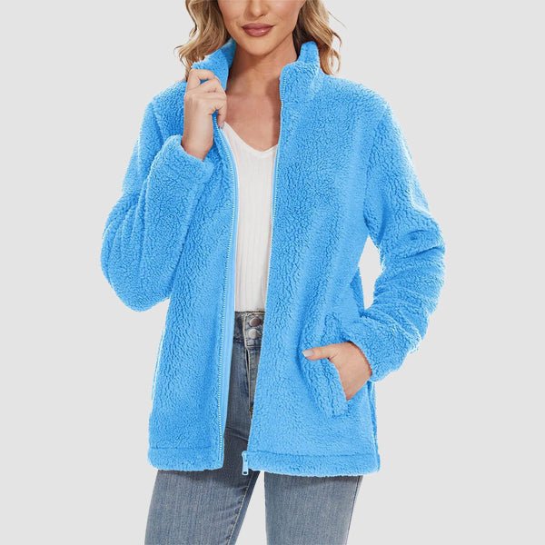 MAGCOMSEN Women's Fuzzy Sherpa Jacket - Full - Zip Warm Fleece Teddy Coat with Zipper Pockets - MAGCOMSEN