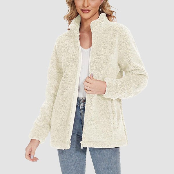 MAGCOMSEN Women's Fuzzy Sherpa Jacket - Full - Zip Warm Fleece Teddy Coat with Zipper Pockets - MAGCOMSEN