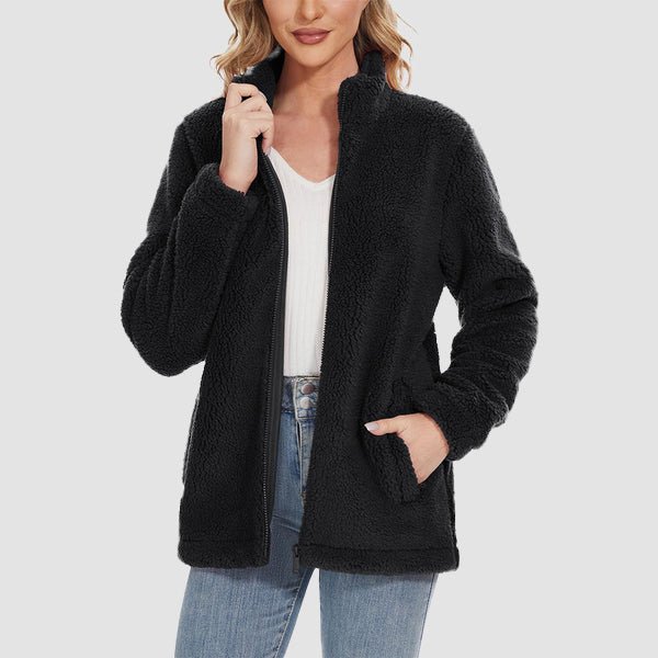 MAGCOMSEN Women's Fuzzy Sherpa Jacket - Full - Zip Warm Fleece Teddy Coat with Zipper Pockets - MAGCOMSEN