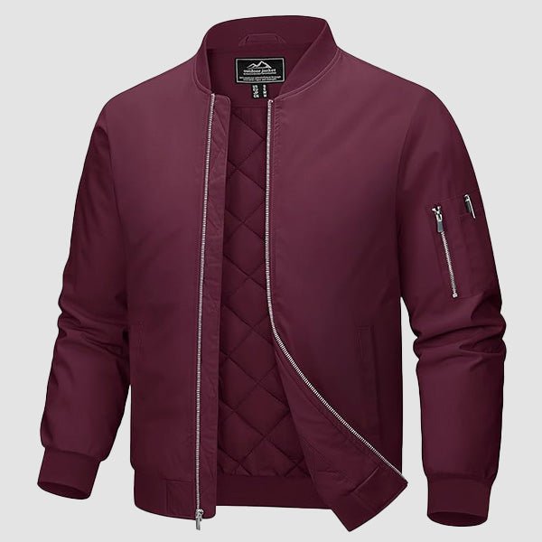 Men's Bomber Jacket Casual Windproof Quilted Jacket Full Zip Windbreaker Winter Warm Varsity Jacket with Pockets - MAGCOMSEN