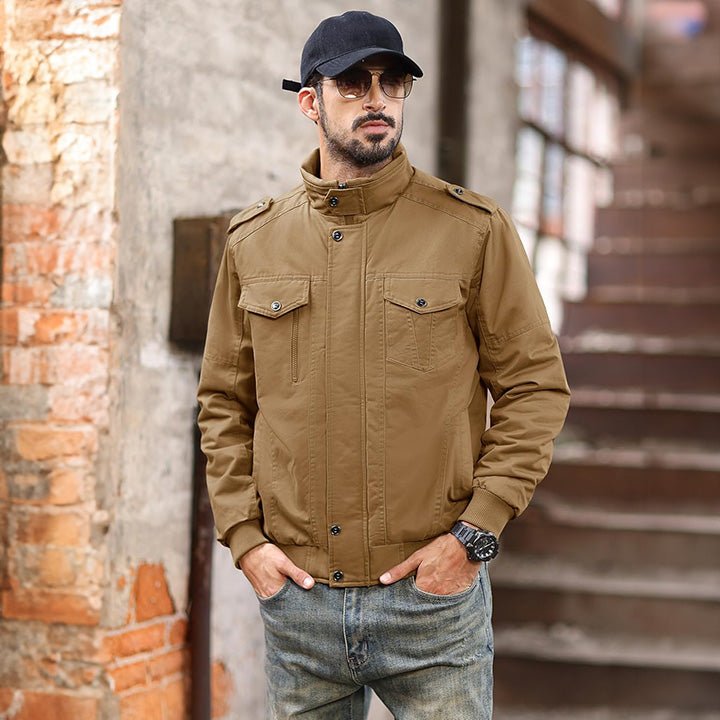 Men's Casual Cotton Bomber Jacket - Lightweight Zip Front Military Style - MAGCOMSEN