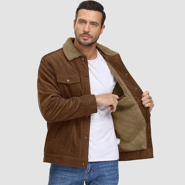 Men's Corduroy Jacket Sherpa Lined Cargo Jackets - MAGCOMSEN