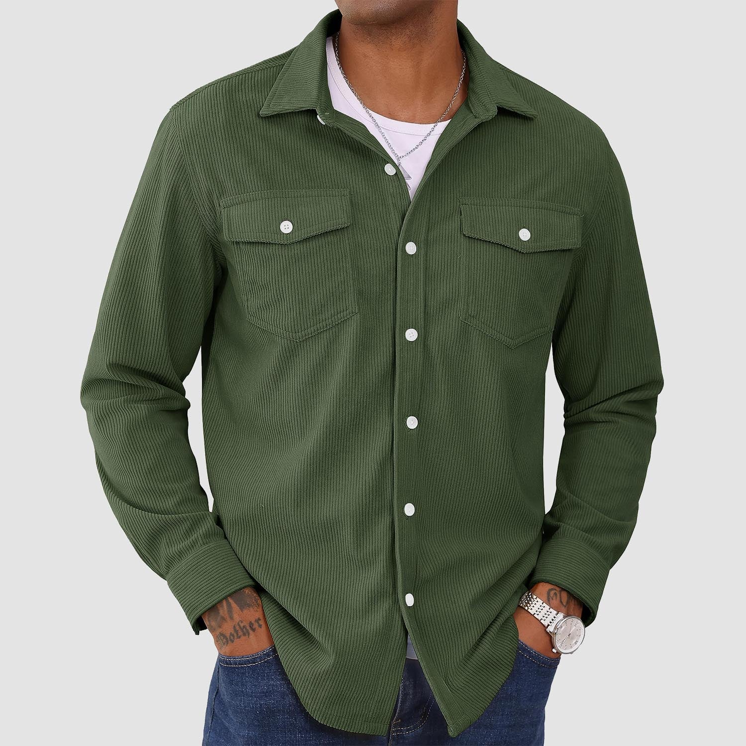 Men's Corduroy Lands End Sun Protection Shirt Long Sleeve Casual Lands End Sun Protection Shirt - MAGCOMSEN