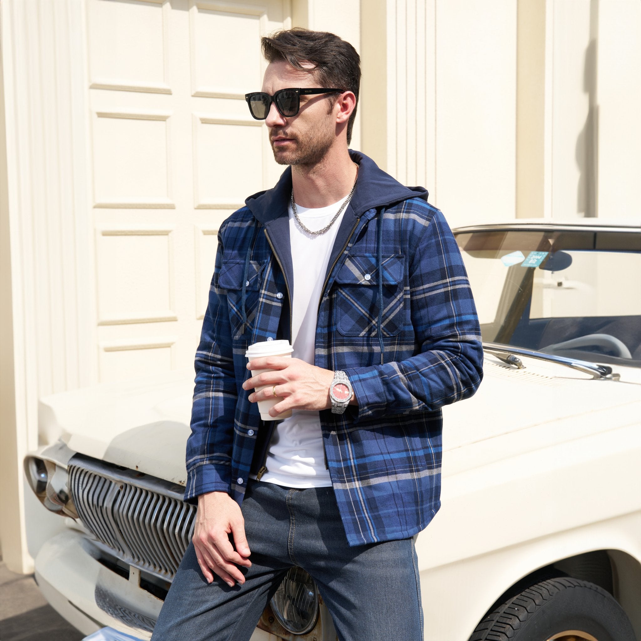 Men's Flannel Jacket with Removable Hood 5 Pockets Quilted Plaid Shirt Jackets Winter Coats Thick Flannel Hoodie - MAGCOMSEN