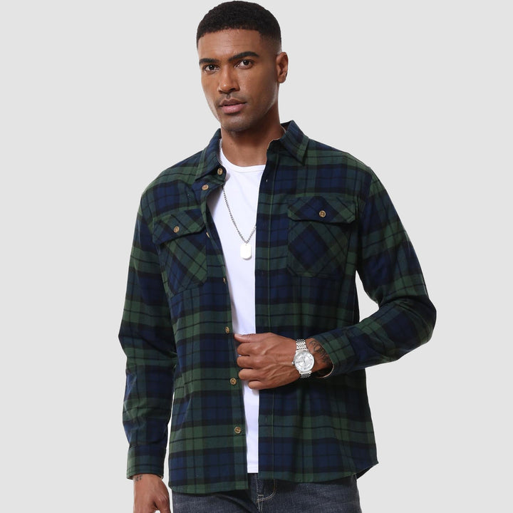 Men's Flannel Shirts Long Sleeve Plaid Shirt Button Up Casual Shirts Lightweight Shirt Jacket with 2 Pockets - MAGCOMSEN