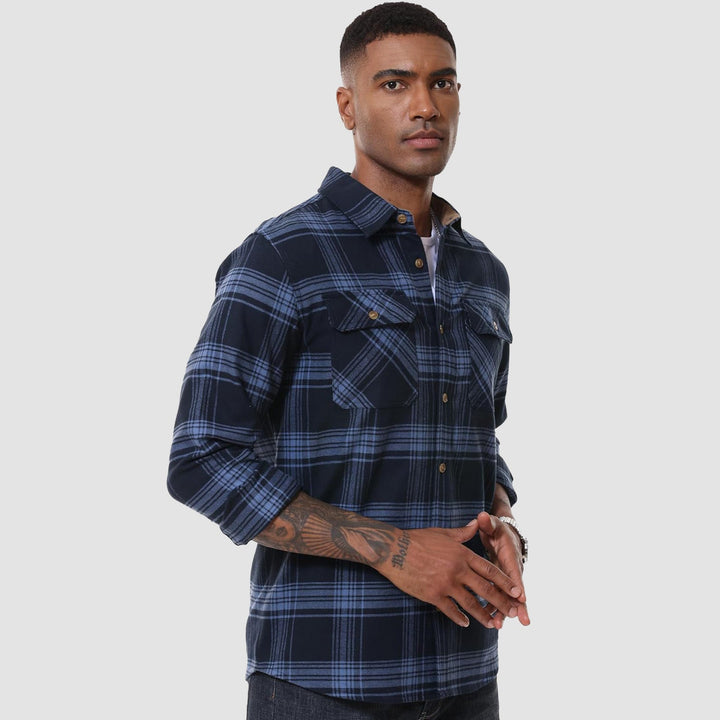 Men's Flannel Shirts Long Sleeve Plaid Shirt Button Up Casual Shirts Lightweight Shirt Jacket with 2 Pockets - MAGCOMSEN