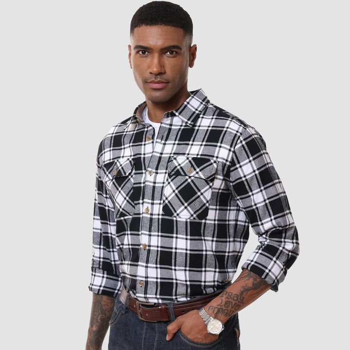 Men's Flannel Shirts Long Sleeve Plaid Shirt Button Up Casual Shirts Lightweight Shirt Jacket with 2 Pockets - MAGCOMSEN