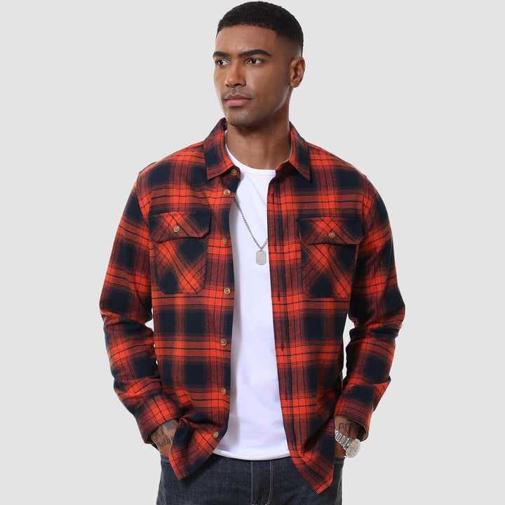 Men's Flannel Shirts Long Sleeve Plaid Shirt Button Up Casual Shirts Lightweight Shirt Jacket with 2 Pockets - MAGCOMSEN