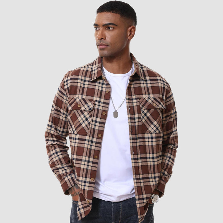 Men's Flannel Shirts Long Sleeve Plaid Shirt Button Up Casual Shirts Lightweight Shirt Jacket with 2 Pockets - MAGCOMSEN