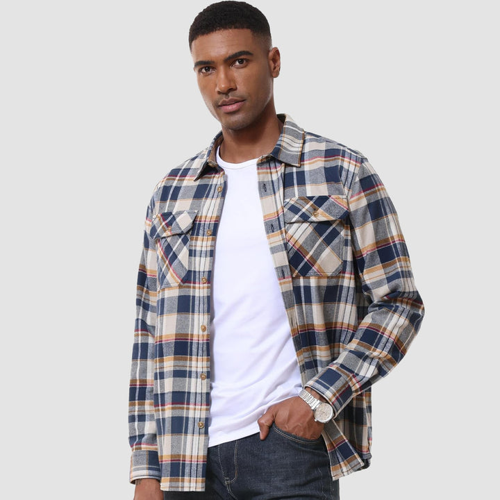 Men's Flannel Shirts Long Sleeve Plaid Shirt Button Up Casual Shirts Lightweight Shirt Jacket with 2 Pockets - MAGCOMSEN