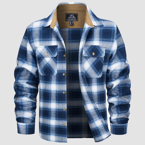 Men's Flannel Shirts Long Sleeve Plaid Shirt Button Up Casual Shirts Lightweight Shirt Jacket with 2 Pockets - MAGCOMSEN