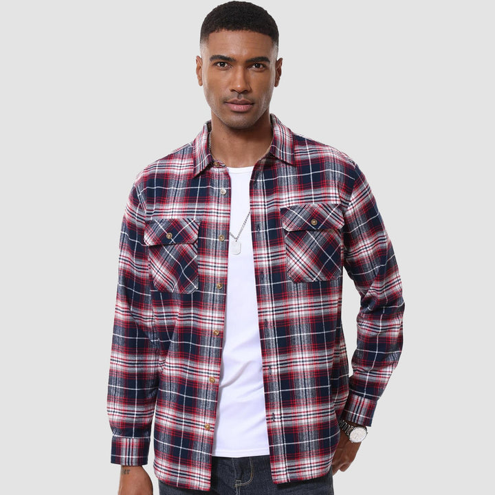 Men's Flannel Shirts Long Sleeve Plaid Shirt Button Up Casual Shirts Lightweight Shirt Jacket with 2 Pockets - MAGCOMSEN