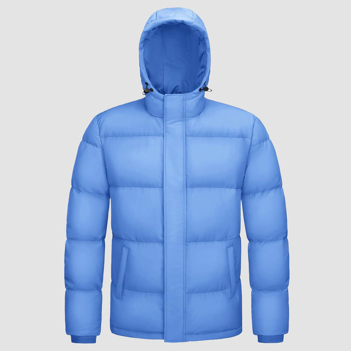 Mens Hooded Down Jacket Water Resistant Puffer Jacket Full Zip Up Windproof Winter Jacket with Zip Pockets - MAGCOMSEN