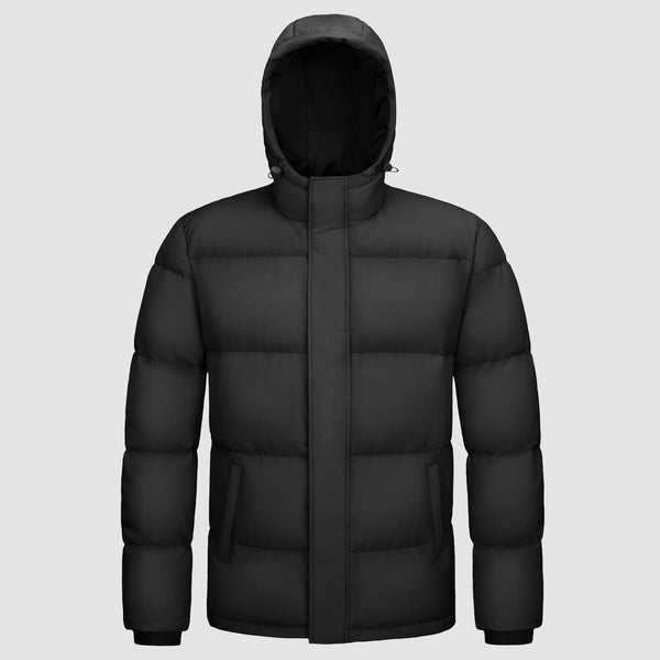 Mens Hooded Down Jacket Water Resistant Puffer Jacket Full Zip Up Windproof Winter Jacket with Zip Pockets - MAGCOMSEN